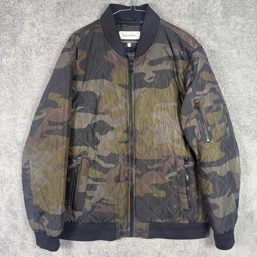 Calvin Klein Jacket Mens Large‎ Quilted Bomber Full Zip Camouflage Streetwear